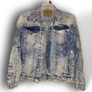 CARBON men’s acid wash distressed denim jacket size medium